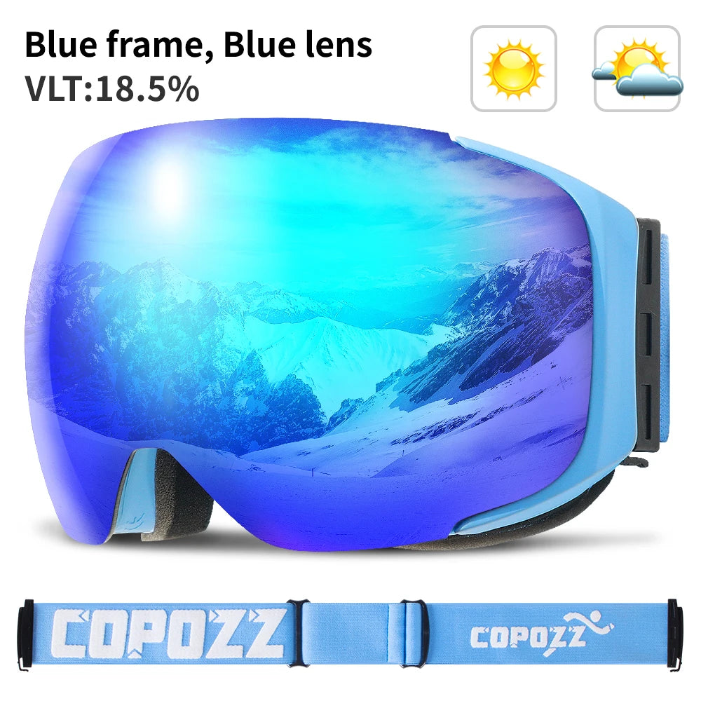 COPOZZ Brand Ski Goggles Replaceable Magnetic Lenses UV400 Anti-fog Snow Ski Mask Skiing Men Women Snowboard Goggles GOG-2181