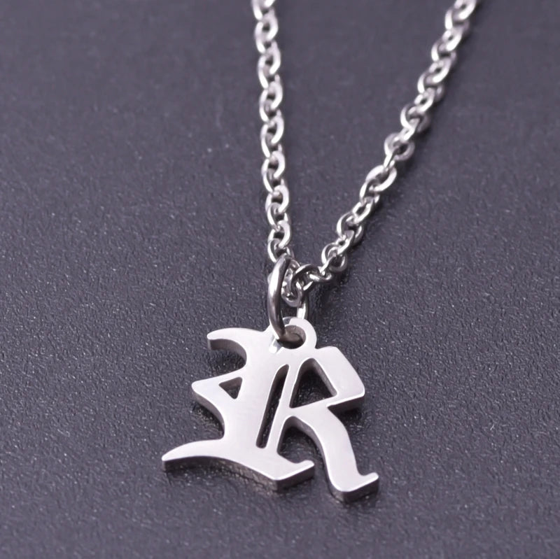 2pcs Stainless Steel Initial Necklace For Men Women Chain Old English Pendant 26 Letters Statement Necklaces Jewelry Couple Gift
