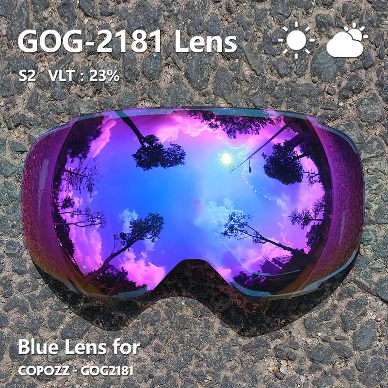 COPOZZ 2181 Magnetic Replacement Lens for Ski Goggles Anti-fog UV400 Spherical Ski Glasses Snowboard Goggles(Only Lens)