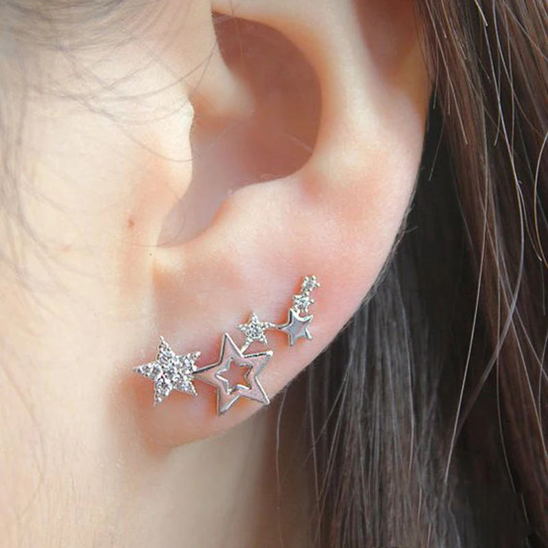 New Imitation Pearl Stud Earrings for Women Geometric Crystal Zircon Stars Earring Birthday Party Banquet Jewelry