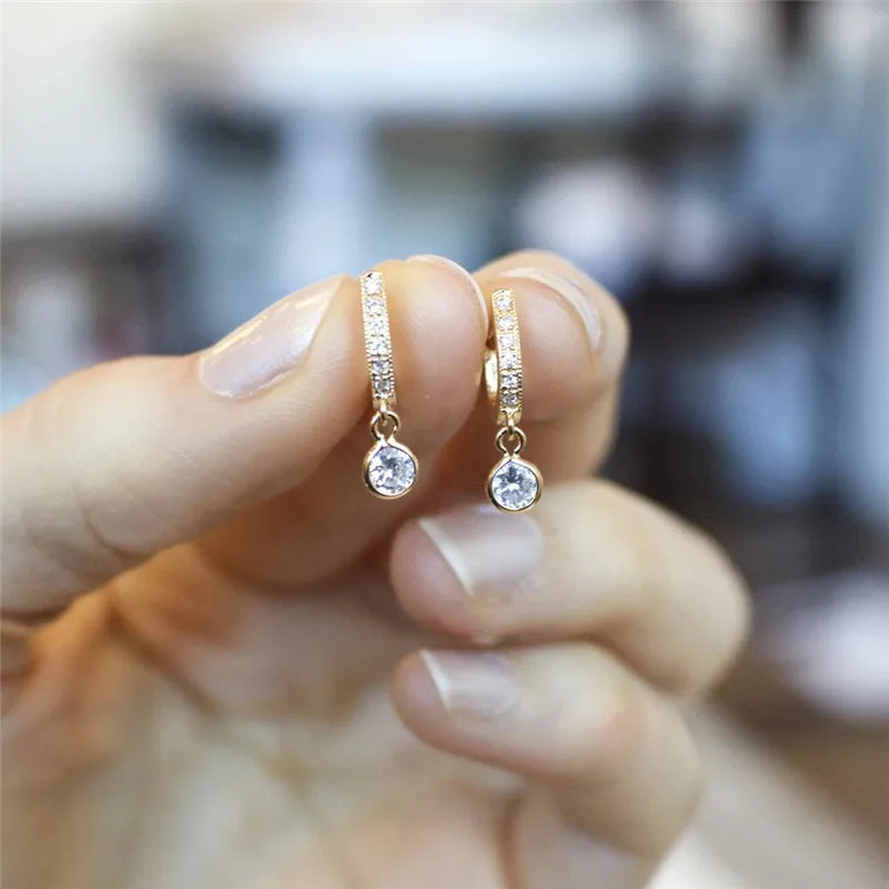 Huitan Fashion Simple Gold Color Women Drop Earrings with Round CZ Charm Creative Accessories Fancy Gifts Statement Jewelry