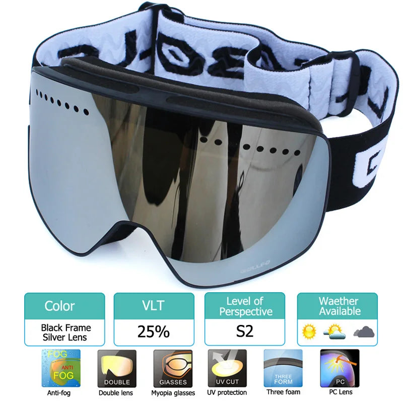 Ski Goggles with Magnetic Double Layer polarized Lens Skiing Anti-fog UV400 Snowboard Goggles Men Women Ski Glasses Eyewear case