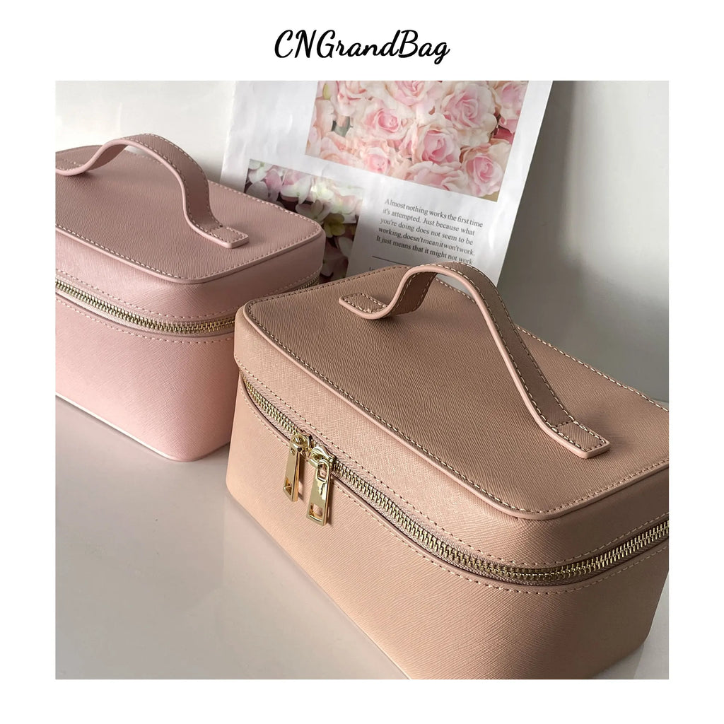 Custom Name Ladies Saffiano Split Leather Travel Toiletry Case Bag Portable Hanging Makeup Organizer Box Cosmetic Bag For Women