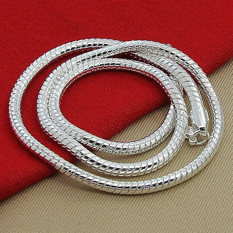 DOTEFFIL Silver Color 16/18/20/22/24/26/30 Inch Snake Chain Bracelet Necklace Sets For Women Man Fashion Charm Jewelry