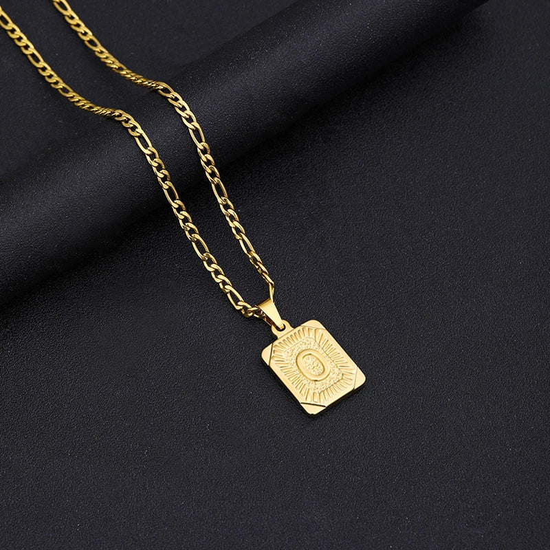 Initial Letter Pendant Necklace Stainless Steel Golden Cuban Chain A-Z Alphabet Name Jewelry For Men Women Gift