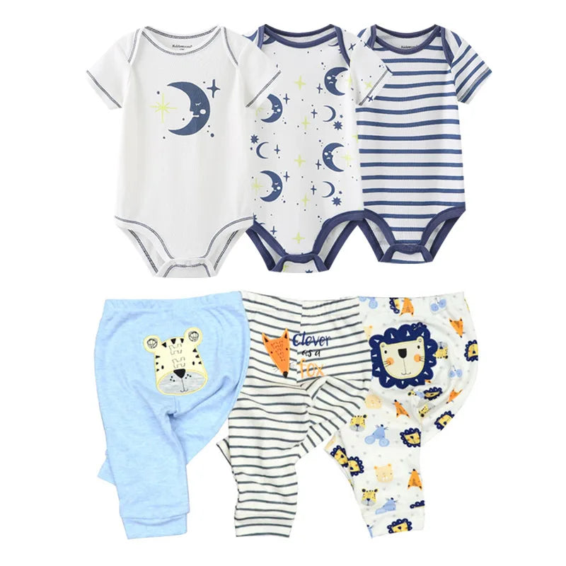 6/9/10PCS Baby Girl Clothes Newborn Solid Bodysuits+Pants Cotton Baby Boy Clothes Short Sleeve Girls Baby Clothing Cartoon