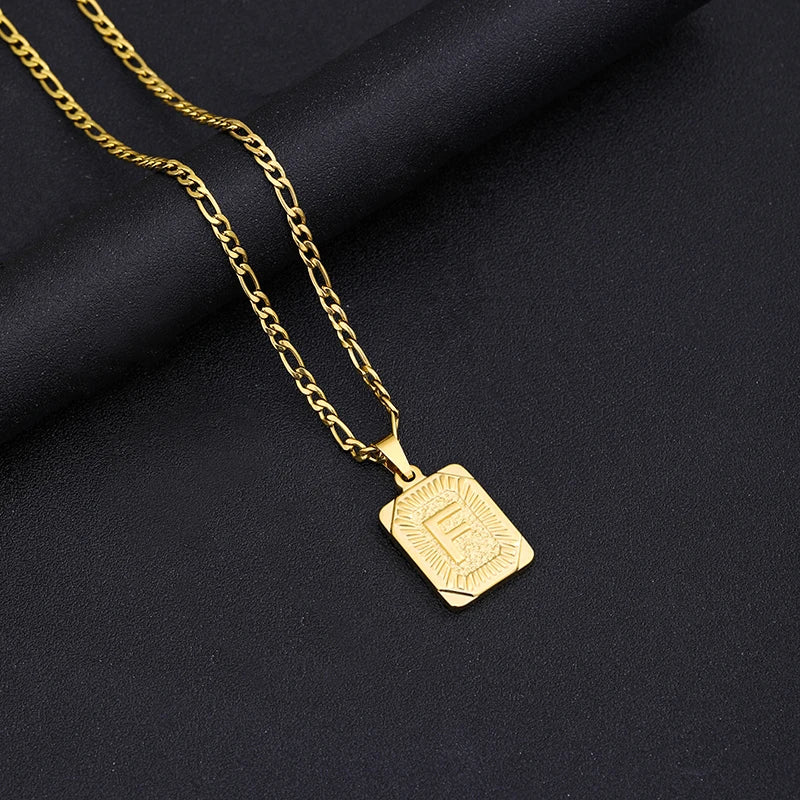 Initial Letter Pendant Necklace Stainless Steel Golden Cuban Chain A-Z Alphabet Name Jewelry For Men Women Gift