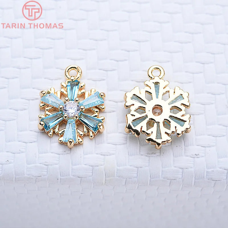 (913)4PCS 13x10MM 24K Gold Color Brass with Zircon Snowflake Charms Pendants Brass With High Quality Diy  Findings Accessories