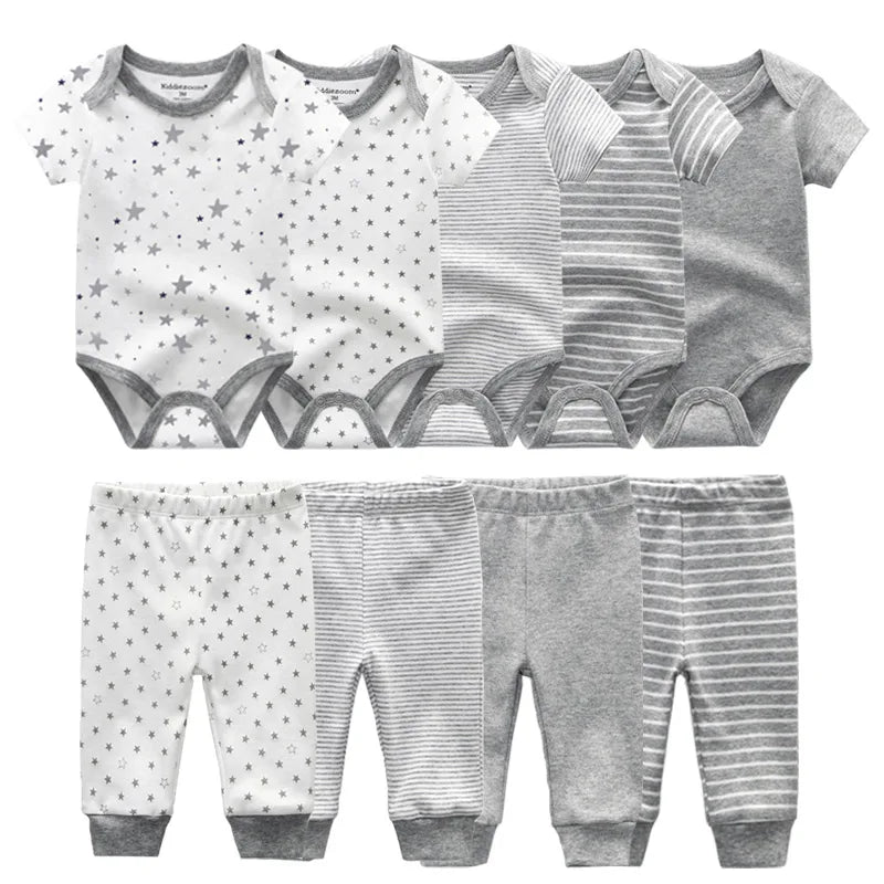 6/9/10PCS Baby Girl Clothes Newborn Solid Bodysuits+Pants Cotton Baby Boy Clothes Short Sleeve Girls Baby Clothing Cartoon