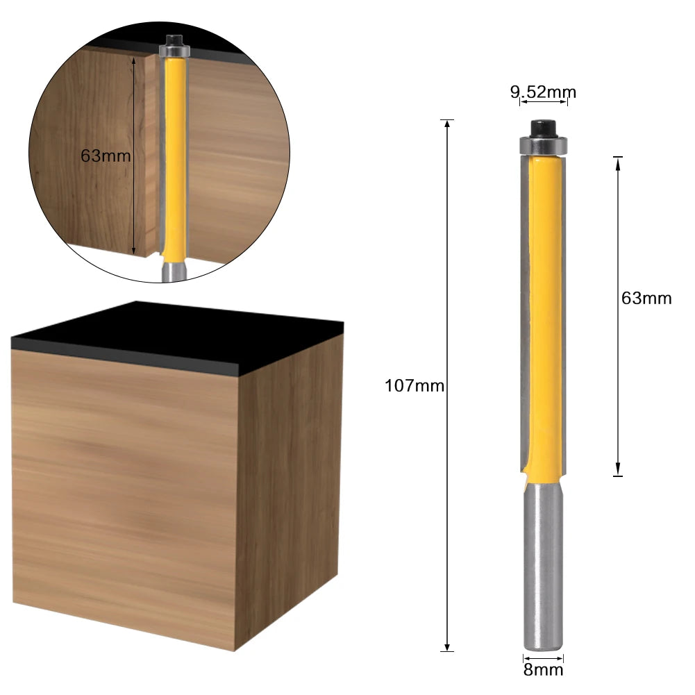 8mm Shank long blade flush bit Flush Trim Router Bit End Bearing For Woodworking Cutting Tool
