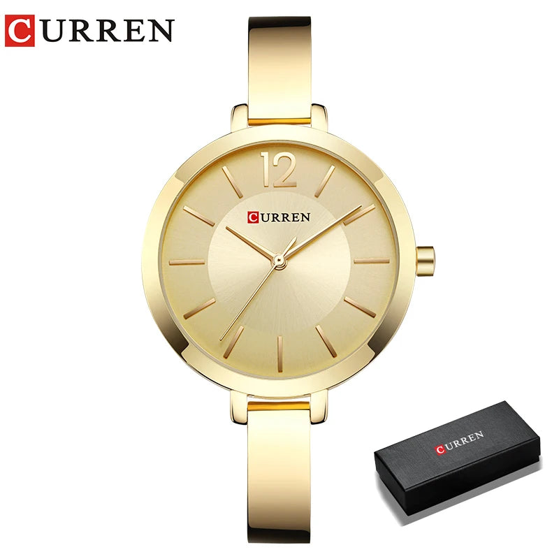 CURREN Fashion Gold Women Watches Stainless Steel Ultra Thin Quartz Watch Woman Romantic Clock Women's Watches with Box