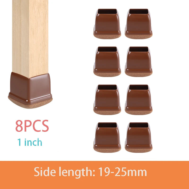 8PCS Thick Rubber Chair Leg Protector Covers Felt Bottom Furniture Pads Floor Protectors Caps to Reduce Noise And Prevent Scratc
