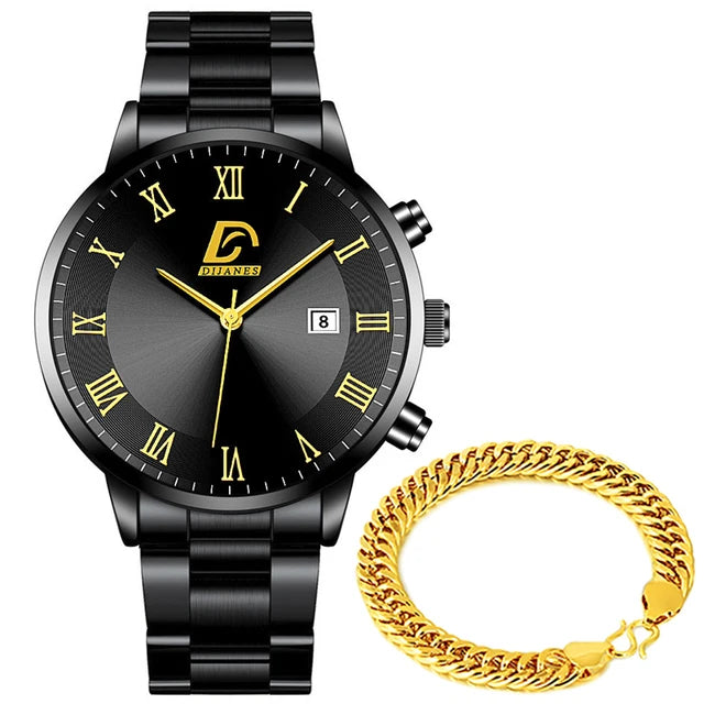 reloj hombre Fashion Mens Watches Luxury Stainless Steel Calendar Quartz Wrist Watch Men Business Bracelets Watch montre homme