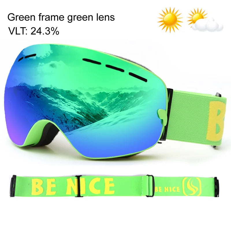 UV400 Anti-fog Double Layers Ski Goggles Big Lens Ski Mask Glasses Skiing Snow Snowboard Eyewear Mirror Polarize Goggles for men