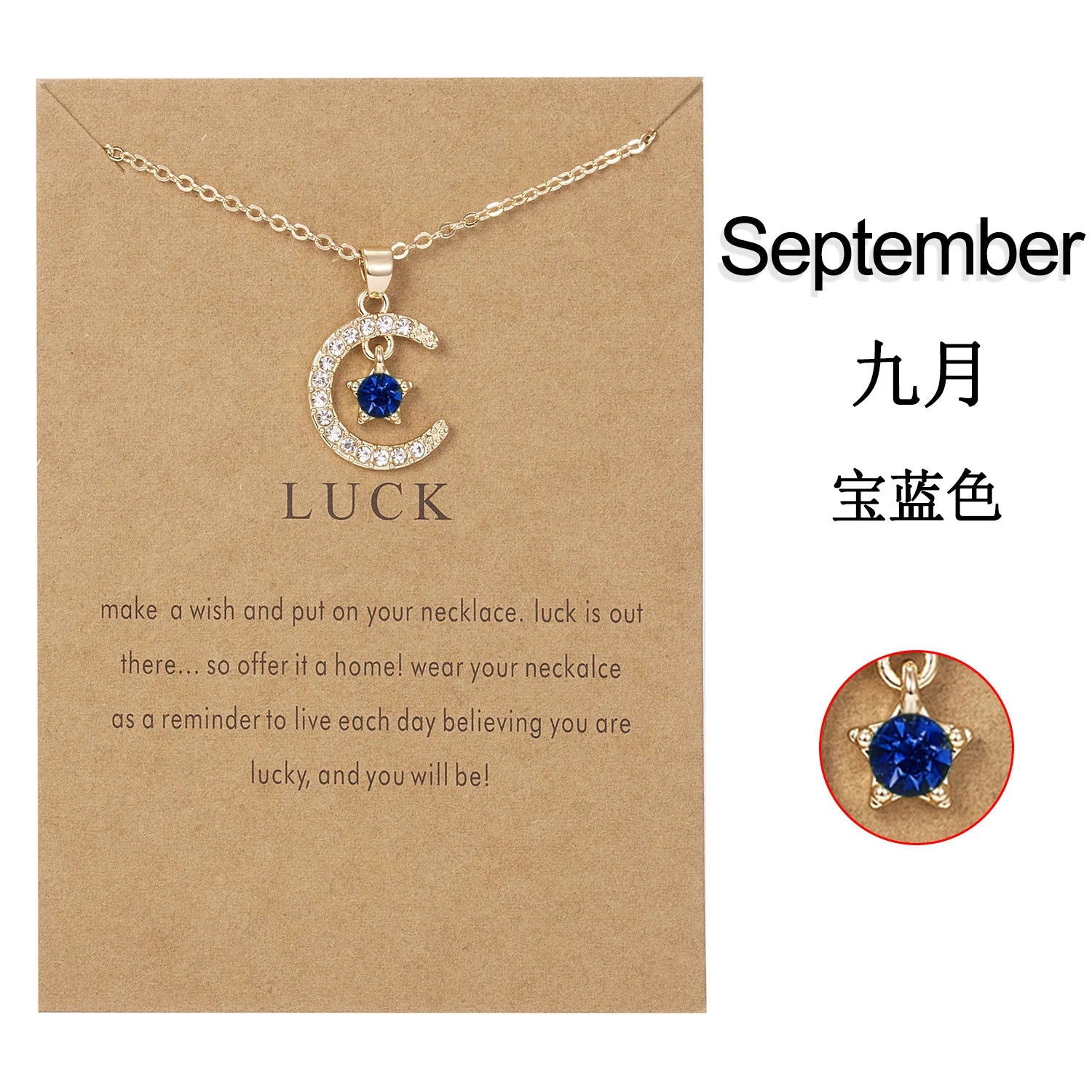 Fashion Personality Birthstone Moon Star Crystal Pendant Necklace for Women Clavicle Chain Choker Birthday Party Jewelry Gift