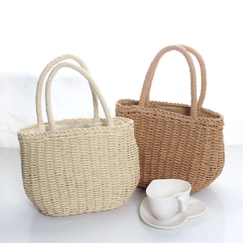 Women Summer Straw Rattan Woven Tote Small Clutch Bags Retro Ladies Beach Basket Handbags Vacation Travel Shopping Purse Bolsos