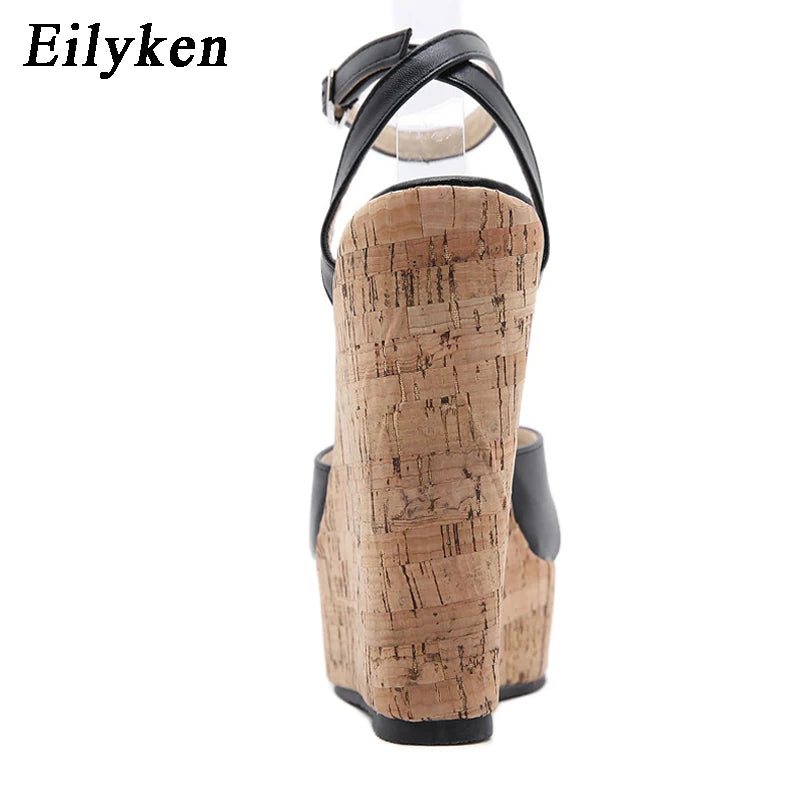 Eilyken Summer Women's High Heels Hollow Out Sandals Platform Buckle Wedges Front Open Toe Ladies Shoes Size 35-42