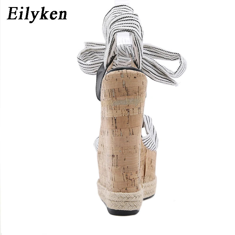 Eilyken GLADIATOR Ankle Lace-Up Women Sandals Fashion Platform Wedges Heels Open Toe Banquet Party Ladies Summer Shoes