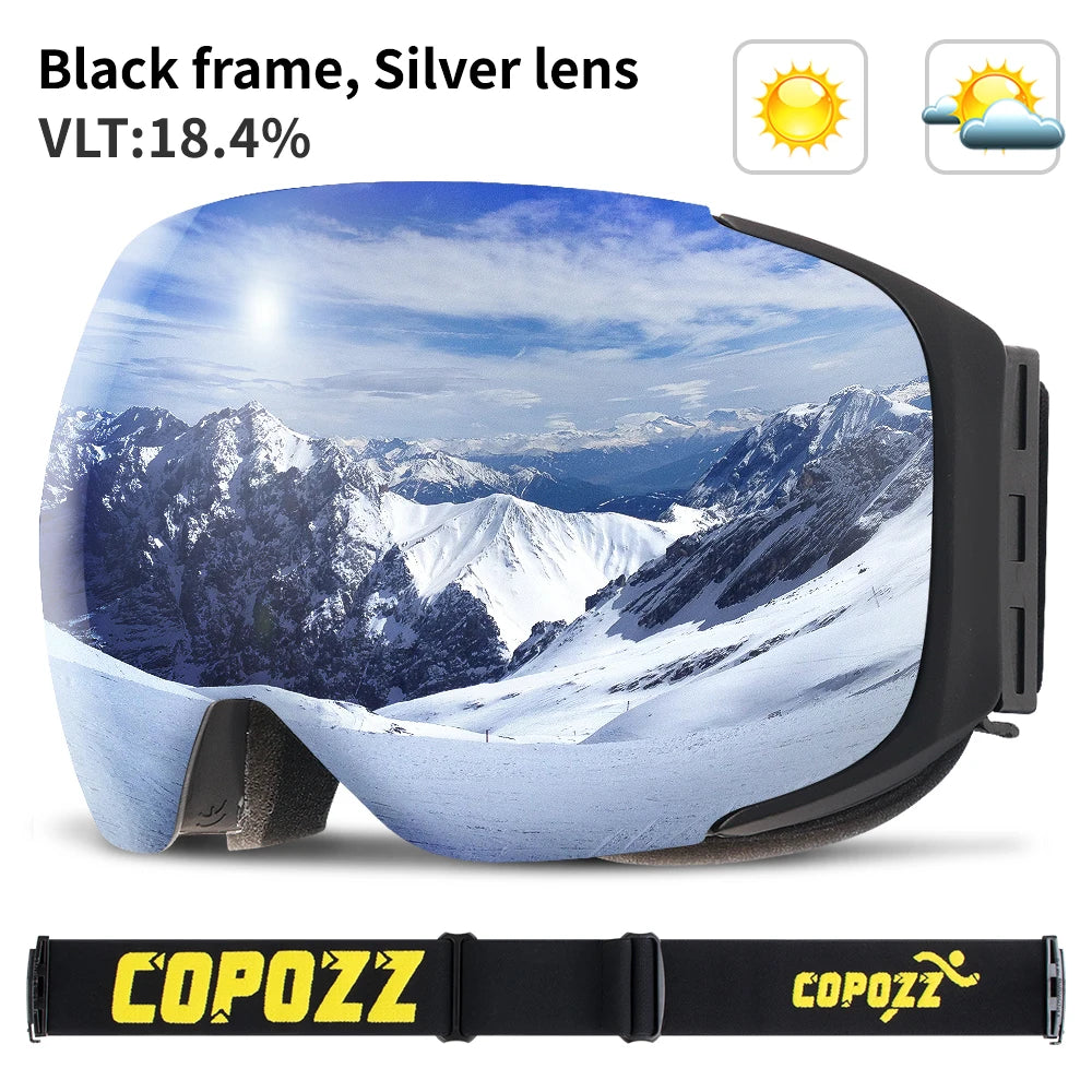 COPOZZ Brand Ski Goggles Replaceable Magnetic Lenses UV400 Anti-fog Snow Ski Mask Skiing Men Women Snowboard Goggles GOG-2181