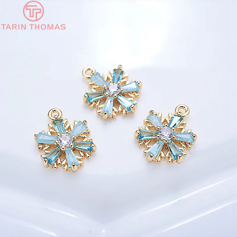 (913)4PCS 13x10MM 24K Gold Color Brass with Zircon Snowflake Charms Pendants Brass With High Quality Diy  Findings Accessories