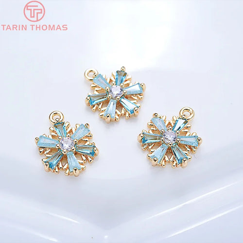 (913)4PCS 13x10MM 24K Gold Color Brass with Zircon Snowflake Charms Pendants Brass With High Quality Diy  Findings Accessories