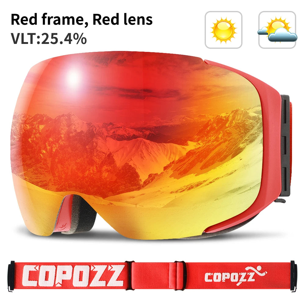 COPOZZ Brand Ski Goggles Replaceable Magnetic Lenses UV400 Anti-fog Snow Ski Mask Skiing Men Women Snowboard Goggles GOG-2181