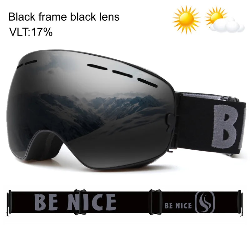 UV400 Anti-fog Double Layers Ski Goggles Big Lens Ski Mask Glasses Skiing Snow Snowboard Eyewear Mirror Polarize Goggles for men