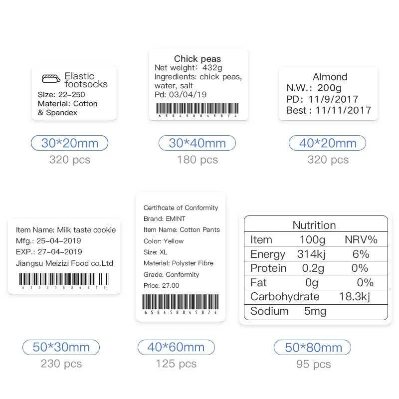 3/5/10 Rolls NiiMbot B21 B1 Label Printer Paper Roll Waterproof Anti-Oil Tear-Resistant Price Tag Pure White Sticker Papers