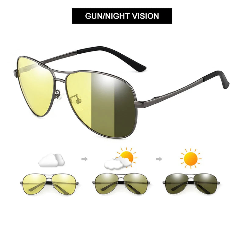 Classic Pilot Photochromic Sunglasses Men Women Fashion Chameleon Polarized Sun Glasses Male Driving Change Color Night Vision