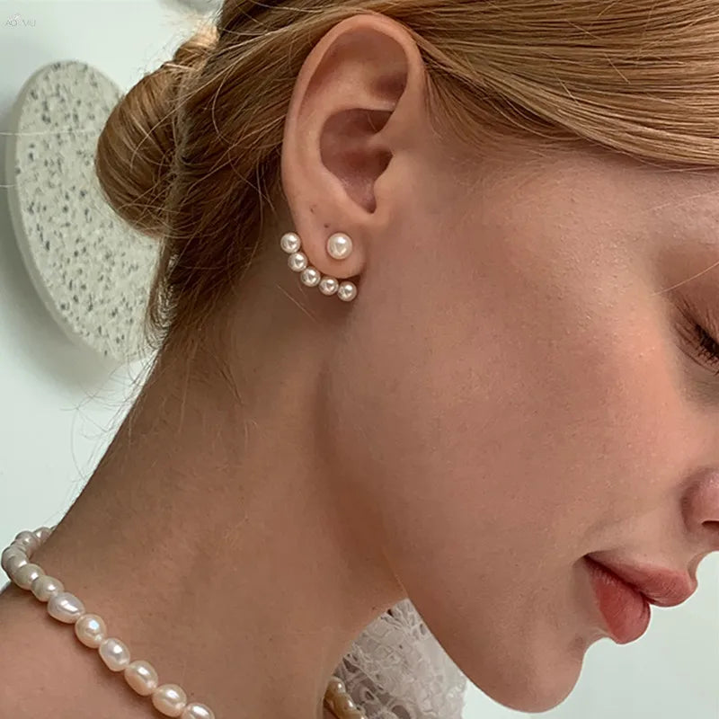 New Imitation Pearl Stud Earrings for Women Geometric Crystal Zircon Stars Earring Birthday Party Banquet Jewelry