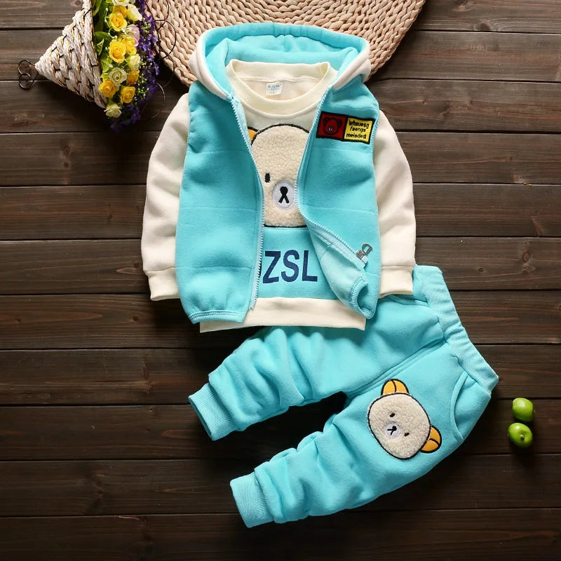 Winter Baby Boys Clothing Sets 2024 Cartoon Toddler Boys Girls Warm Hooded Coats Pants Suit Kids Thick Tracksuit Clothes Set