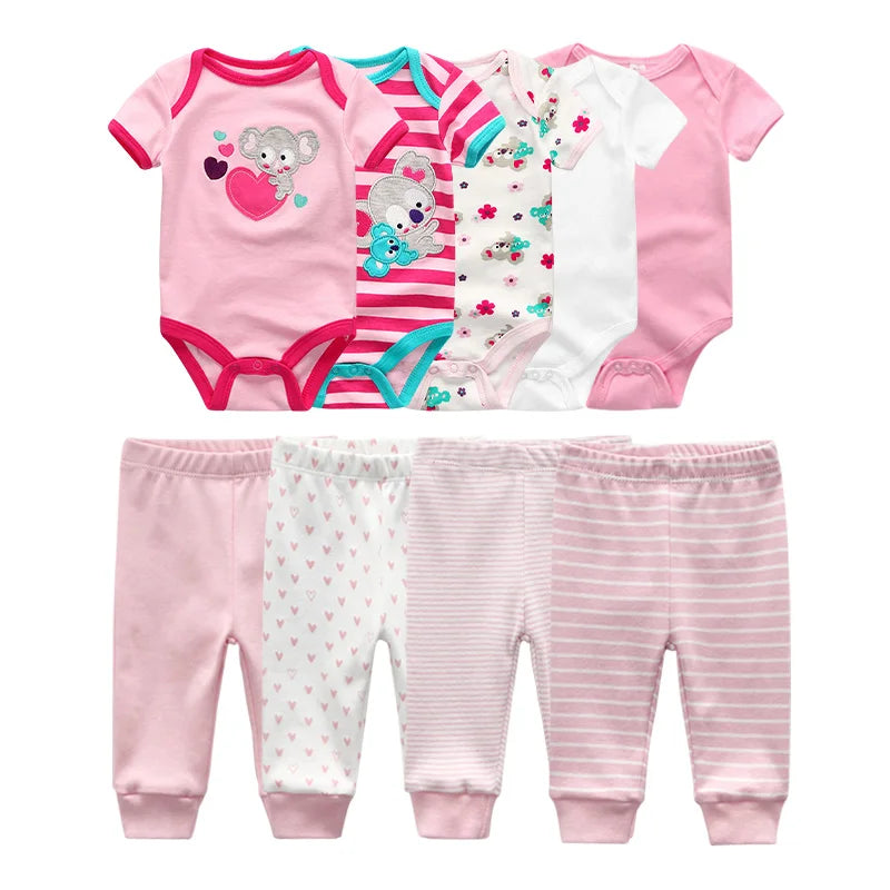 6/9/10PCS Baby Girl Clothes Newborn Solid Bodysuits+Pants Cotton Baby Boy Clothes Short Sleeve Girls Baby Clothing Cartoon