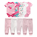 6/9/10PCS Baby Girl Clothes Newborn Solid Bodysuits+Pants Cotton Baby Boy Clothes Short Sleeve Girls Baby Clothing Cartoon