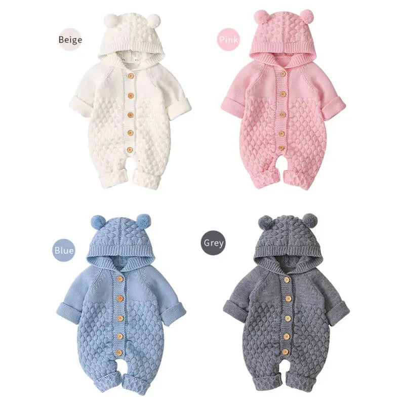Citgeett Autumn Winter Newborn Baby Boys Girls Ear Knit Romper Hooded Wool Sweater Jumpsuit Warm Cute Outfit