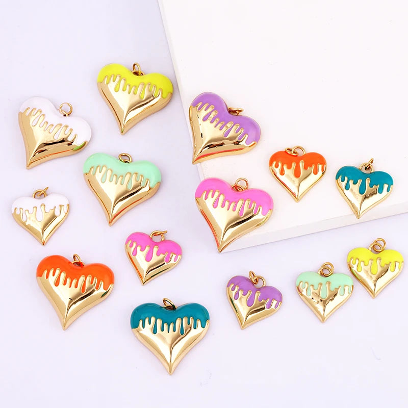 Enamel Flowing Heart Charm Pendant Valentine Gift,18K Real Gold Plated Colour,Necklace  Pendant for Handmade Jewelry Supply M92
