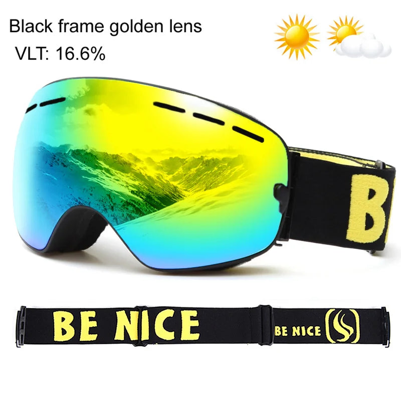 UV400 Anti-fog Double Layers Ski Goggles Big Lens Ski Mask Glasses Skiing Snow Snowboard Eyewear Mirror Polarize Goggles for men