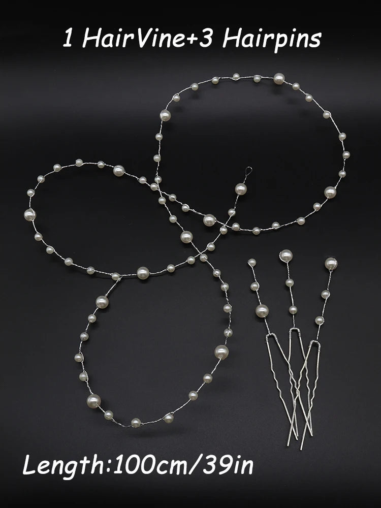 Elegant Silver Bridal Hair Vine Beads Handmade Women Headband for Banquet Party Hair Ornaments Wedding Hair Accessories Jewelry