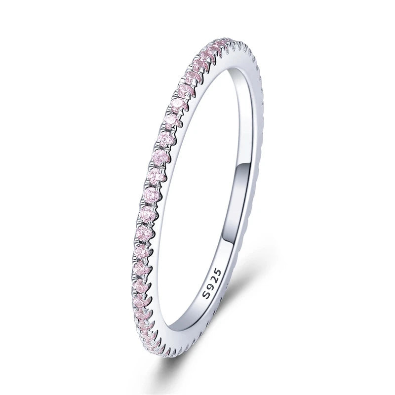 BAMOER 925 Sterling Silver Full Paved Simulated Diamond Stackable Rings, Women Gold Plated Engagement Eternity Bands Colored CZ
