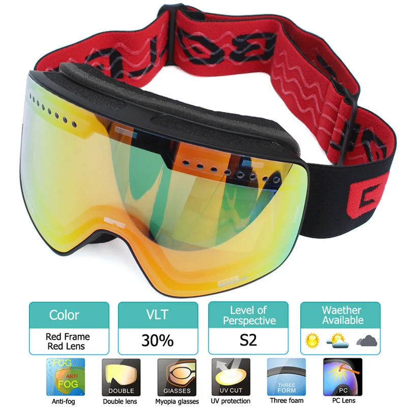 Ski Goggles with Magnetic Double Layer polarized Lens Skiing Anti-fog UV400 Snowboard Goggles Men Women Ski Glasses Eyewear case
