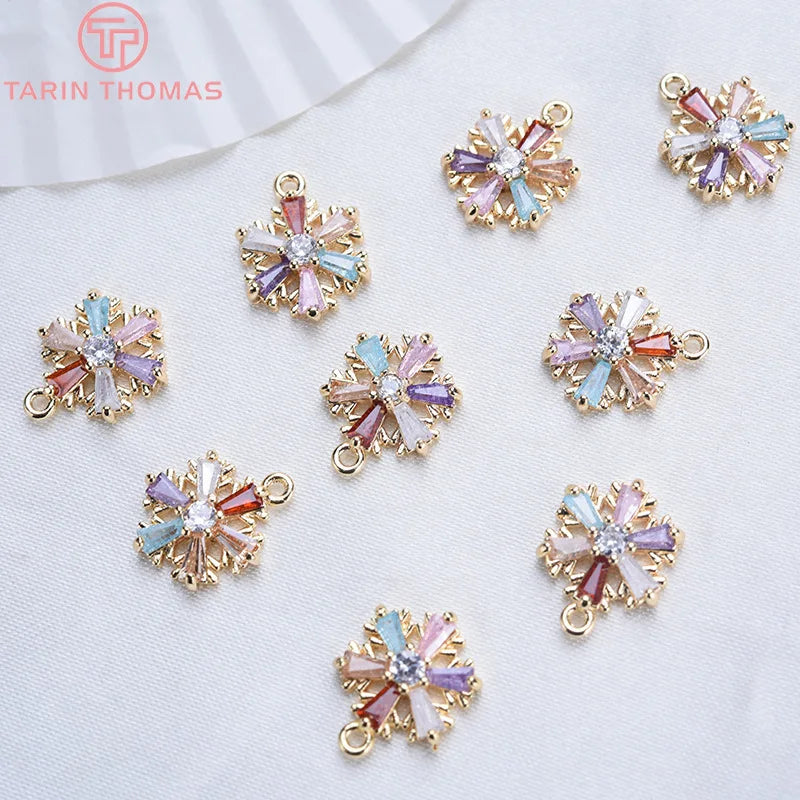 (913)4PCS 13x10MM 24K Gold Color Brass with Zircon Snowflake Charms Pendants Brass With High Quality Diy  Findings Accessories
