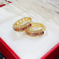 Huitan Gold Color Hoop Earrings for Women Luxury Inlaid Rainbow Cubic Zirconia Modern Fashion Ear Accessories Hot Jewelry