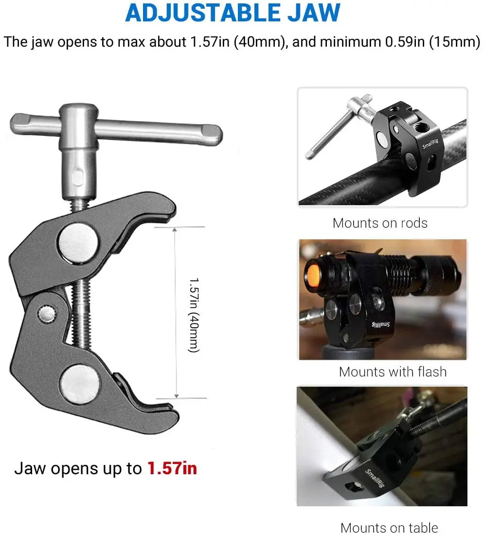 SmallRig Super Clamp with 1/4 and 3/8 Thread 2pcs Pack For 15mm-44mm Rods Cameras Lights Umbrellas Hhooks Shelves Camera Clamp