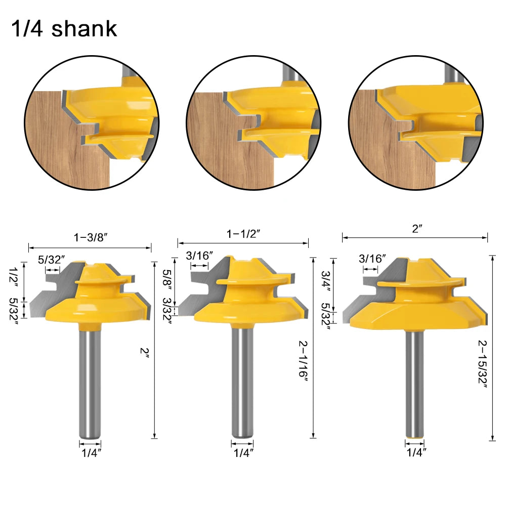 45 Degree Lock Miter Router Bit 1/4" 6mm Shank Woodworking Tenon Milling Cutter Tool Drilling Milling For Wood Carbide Alloy