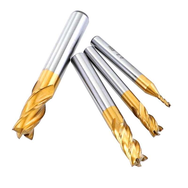 1.5-10mm Titanium Coated HSS Four-Flute Spiral Bit HRC63 CNC Drill Bit End Milling Cutter For Wood, Steel Cutting