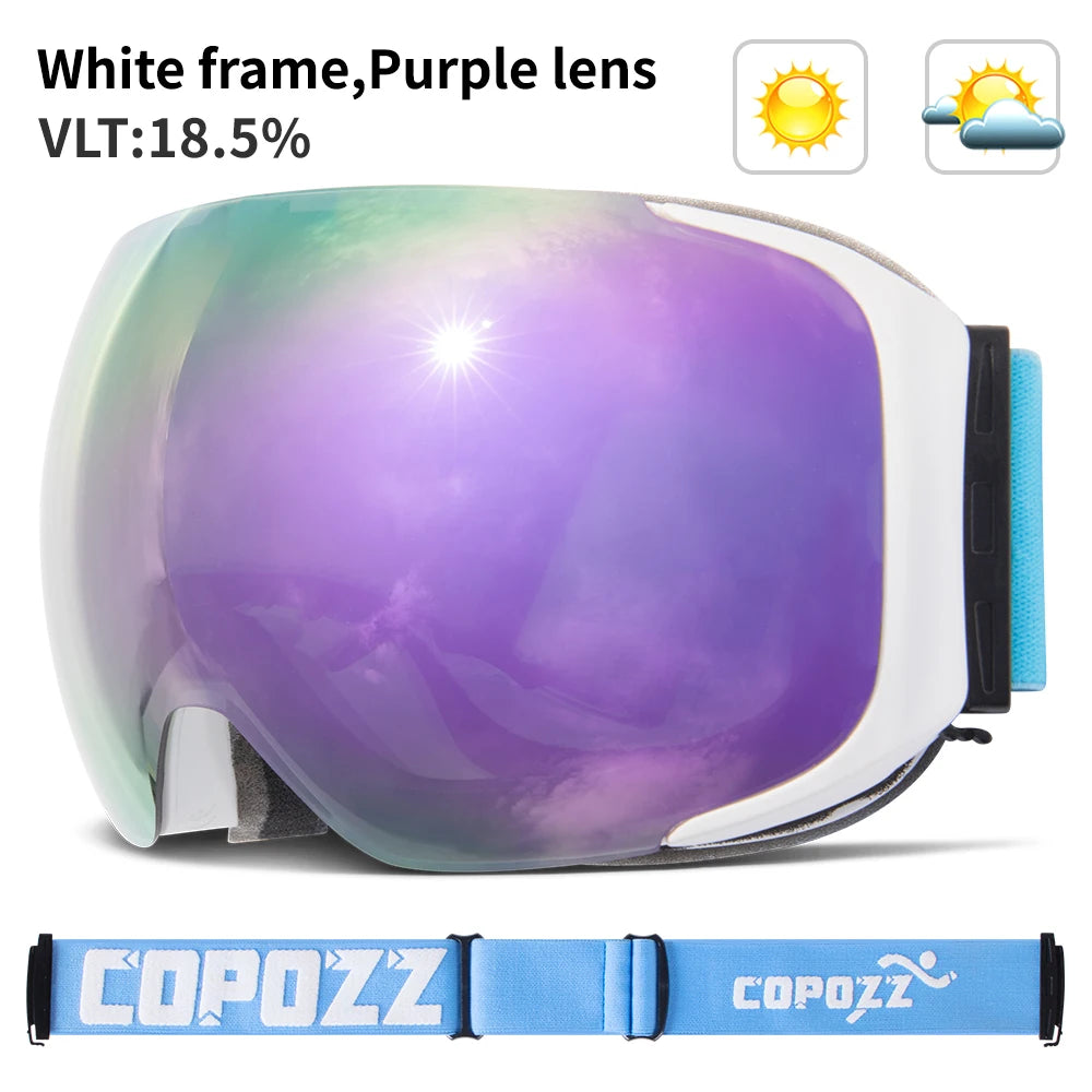 COPOZZ Brand Ski Goggles Replaceable Magnetic Lenses UV400 Anti-fog Snow Ski Mask Skiing Men Women Snowboard Goggles GOG-2181
