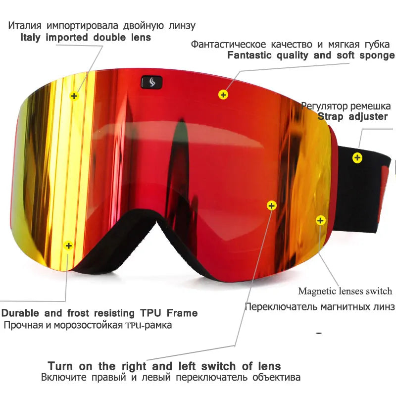 2023 New Double Layer Magnetic Ski Goggles Polarized Lens Skiing Anti-fog UV400 Snowboard Goggles Men Women Ski Glasses Eyewear