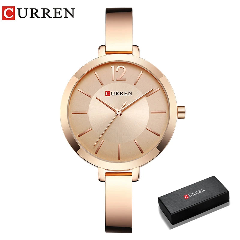 CURREN Fashion Gold Women Watches Stainless Steel Ultra Thin Quartz Watch Woman Romantic Clock Women's Watches with Box