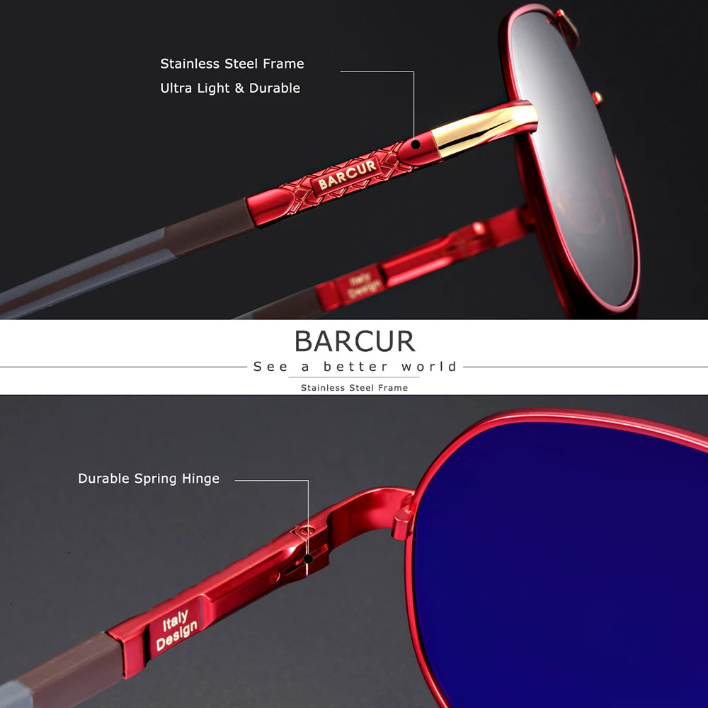 BARCUR Men Polarized Sunglasses Man Designer Red Glasses Classic Sun Glasses Women Shade Male Driving Accessories Eyewear