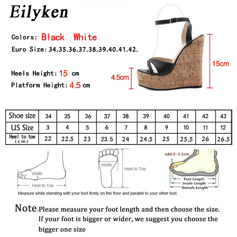 Eilyken Summer Women's High Heels Hollow Out Sandals Platform Buckle Wedges Front Open Toe Ladies Shoes Size 35-42