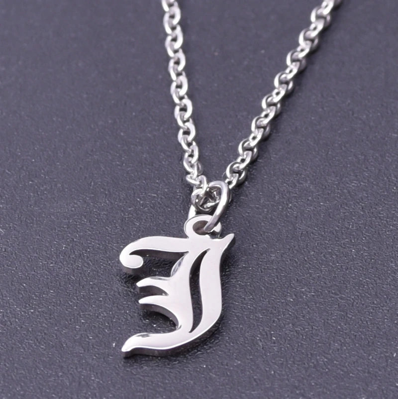 2pcs Stainless Steel Initial Necklace For Men Women Chain Old English Pendant 26 Letters Statement Necklaces Jewelry Couple Gift